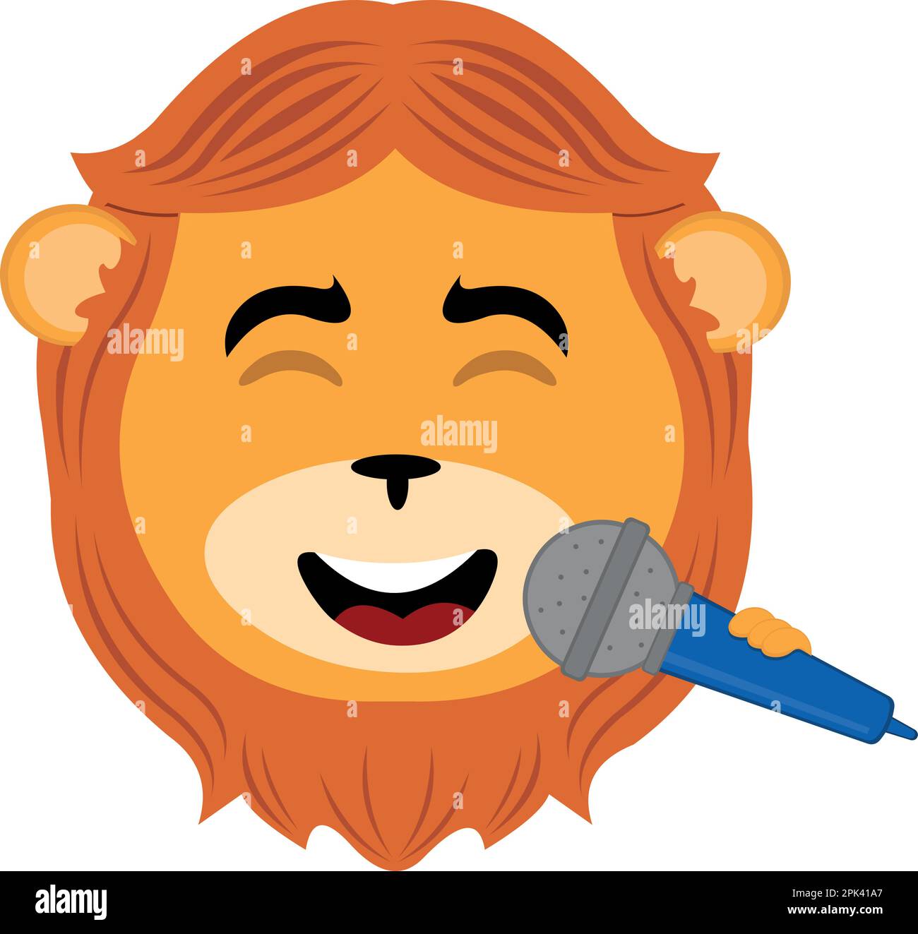 illustration vectorielle face d'un dessin animé lion chantant avec un microphone Illustration de Vecteur