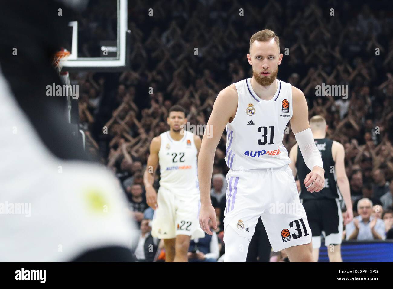 Belgrade, Serbie, 31 mars 2023. Dzanan Musa du Real Madrid réagit lors du match Euroligue 2022/2023 de Turkish Airlines entre Partizan Mozzart Bet Belgrade et le Real Madrid au stade Stark Arena de Belgrade, Serbie. 31 mars 2023. Crédit : Nikola Krstic/Alay Banque D'Images