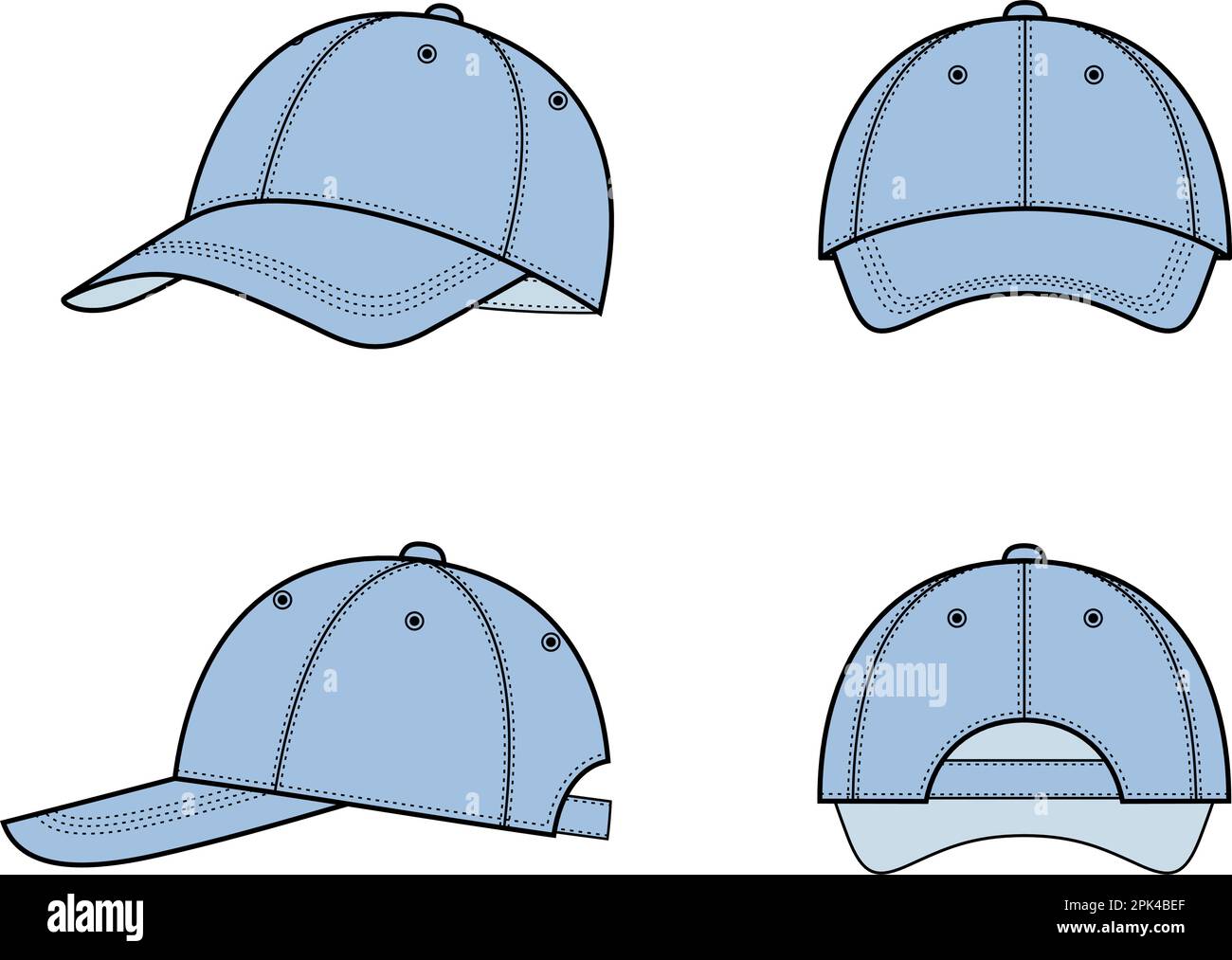 Casquette de baseball. Avant, arrière, latéral. Illustration de Vecteur
