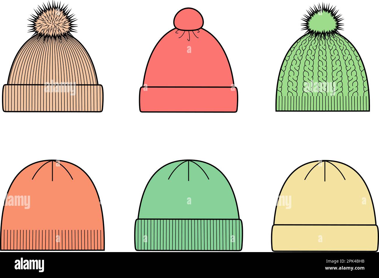 Ensemble bonnet d'hiver tricoté. CAO mode. Illustration vectorielle. Illustration de Vecteur