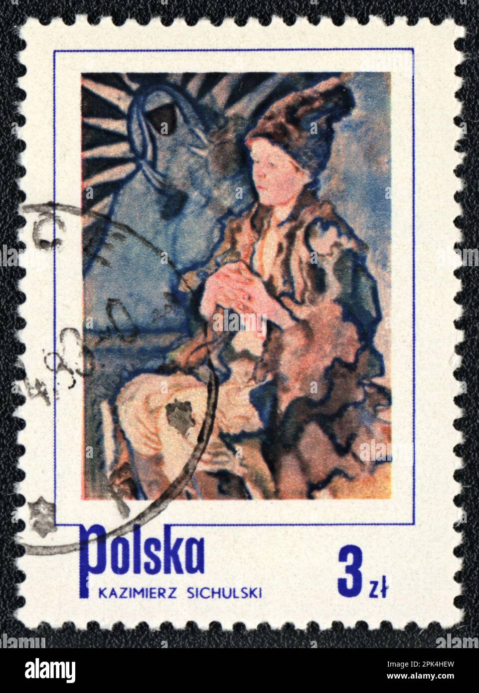 Un timbre imprimé en POLOGNE montre la peinture 'petit garçon paysan' de Kazimierz Sichulski , vers 1974 Banque D'Images