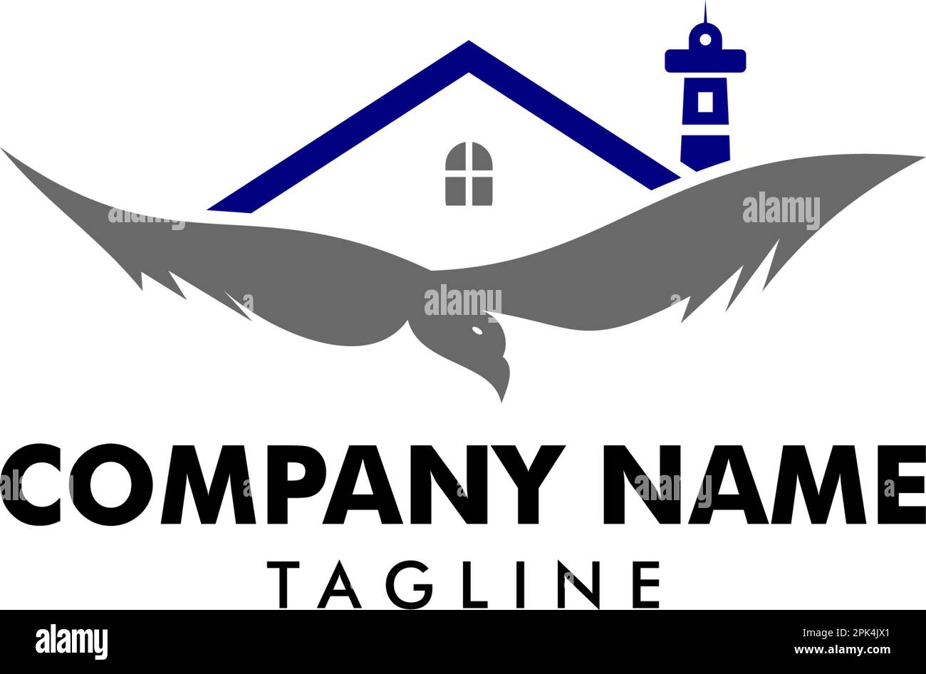 Seagull avec maisons et phare logo Vector Illustration Illustration de Vecteur
