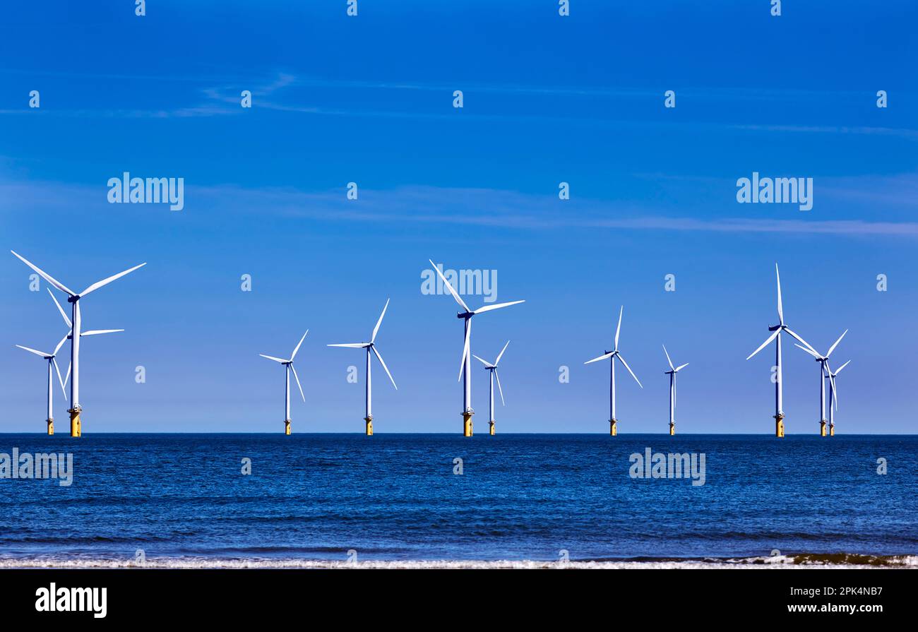 Windfarm en mer Redcar Cleveland Banque D'Images