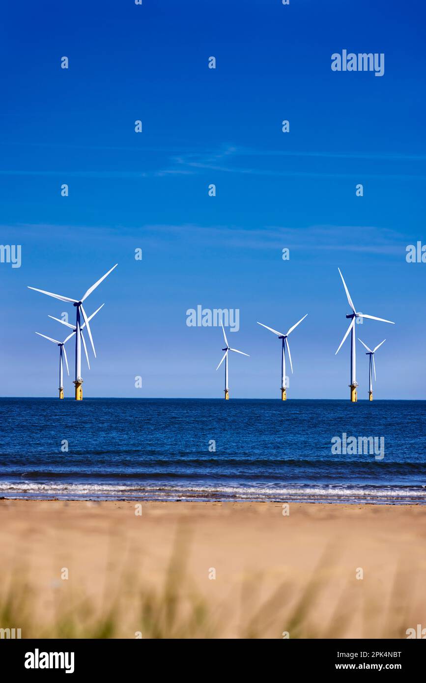 Windfarm en mer Redcar Cleveland Banque D'Images
