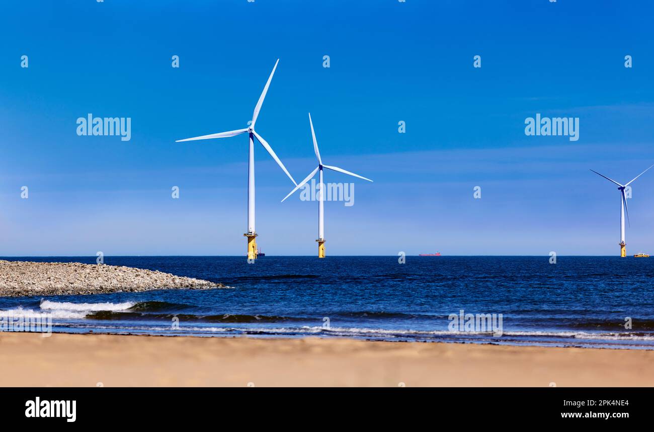 Windfarm en mer Redcar Cleveland Banque D'Images