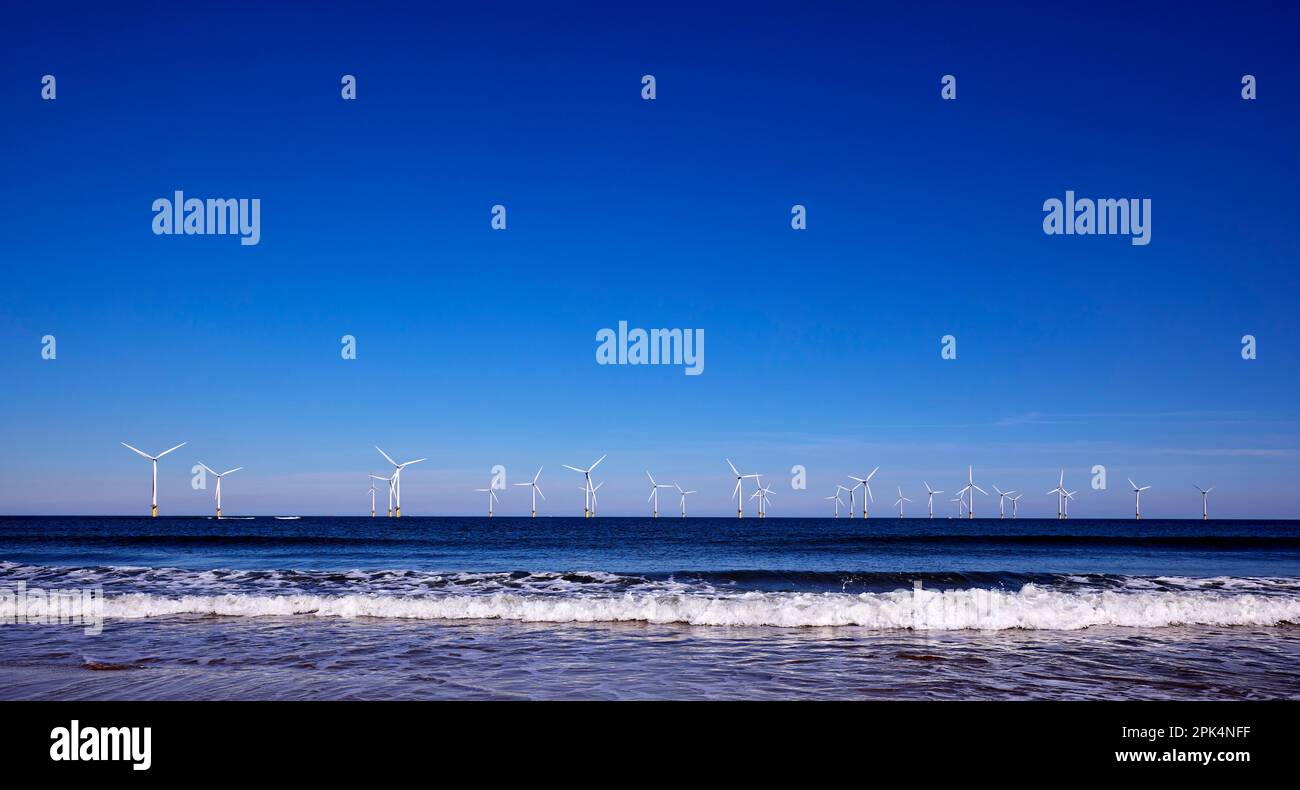 Windfarm en mer Redcar Cleveland Banque D'Images