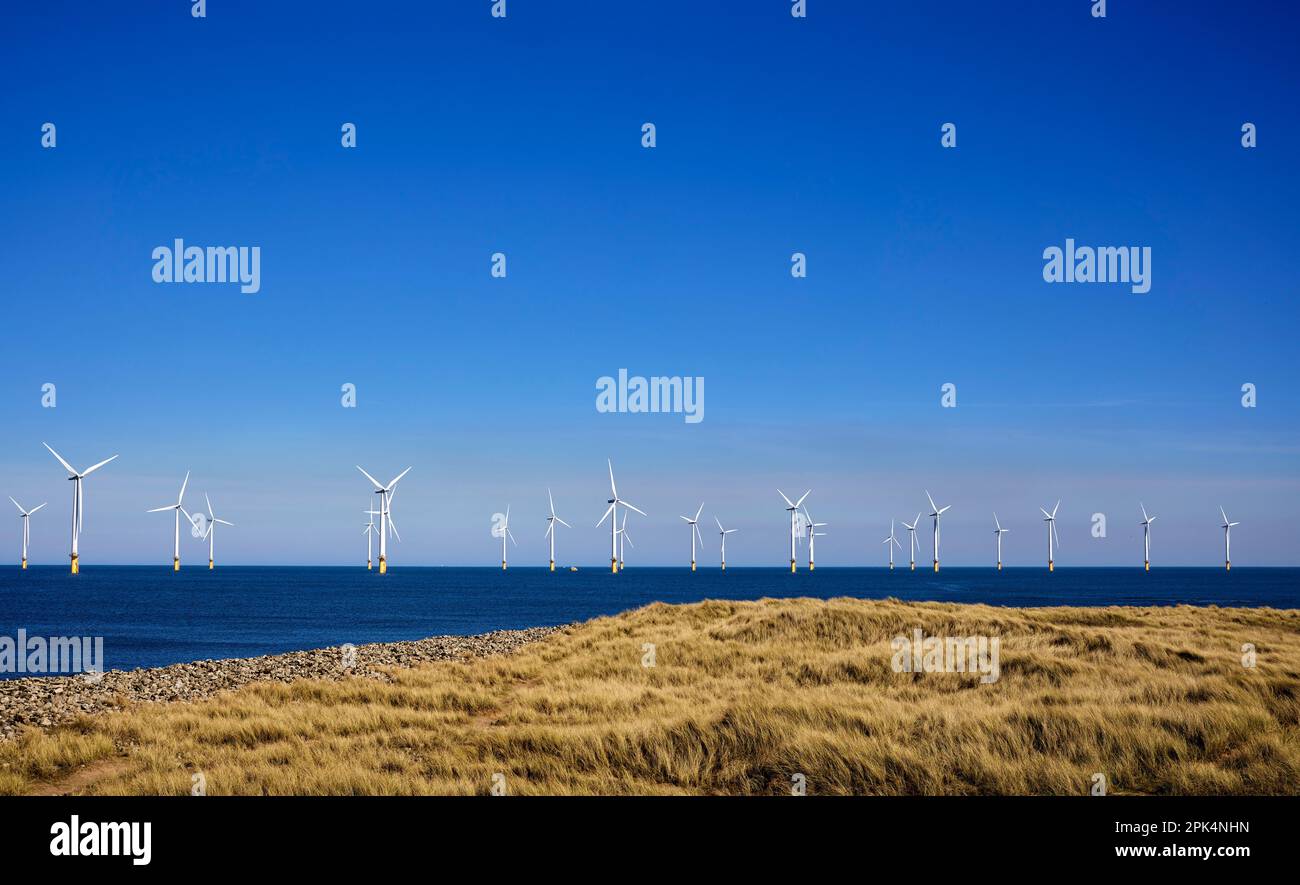 Windfarm en mer Redcar Cleveland Banque D'Images