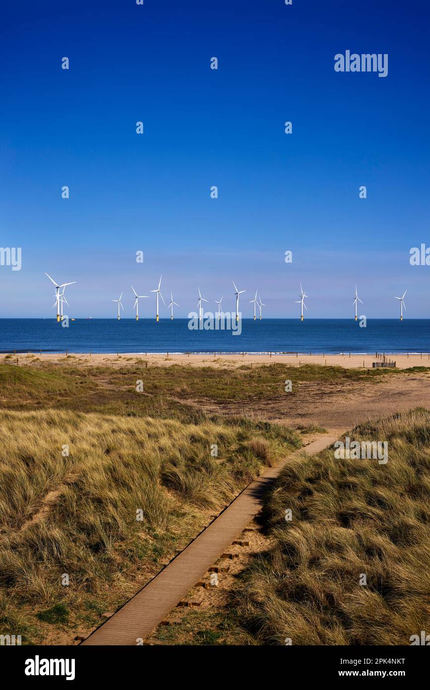 Windfarm en mer Redcar Cleveland Banque D'Images
