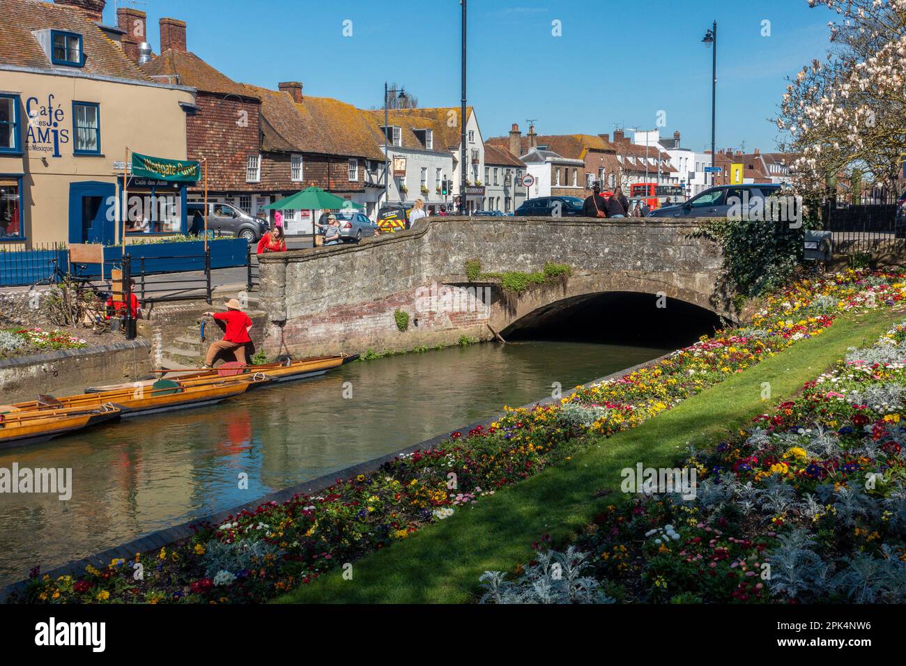 Westgate Gardens,River Stour,Boats,excursions en bateau,Springtime,Spring,Canterbury,Kent,Angleterre Banque D'Images