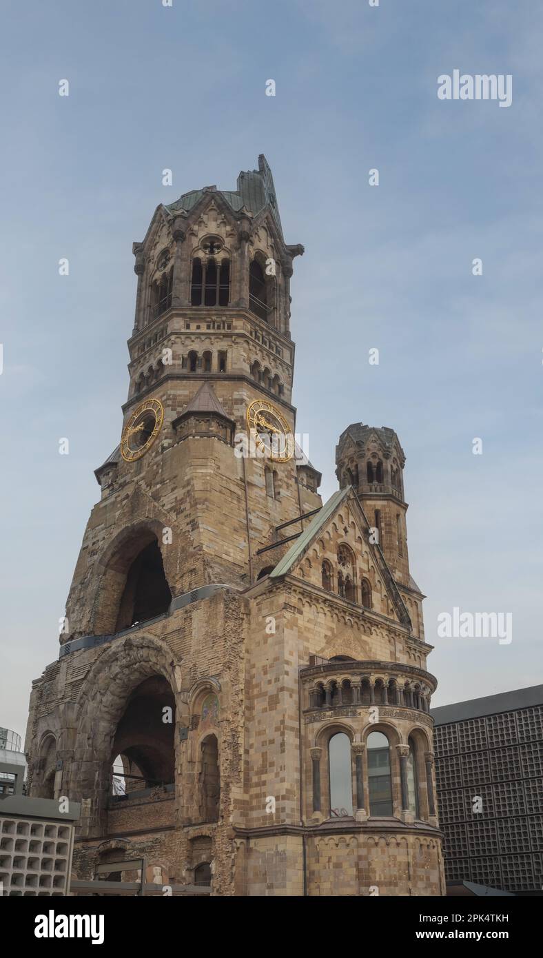 Kaiser Wilhelm Memorial Church Tower - endommagé lors d'un raid à la bombe - Berlin, Allemagne Banque D'Images