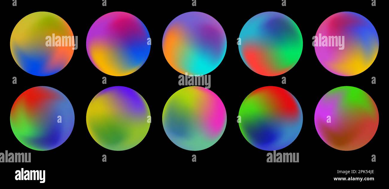Ensemble de dégradés holographiques circulaires, boutons. Illustration vectorielle isolée sur fond noir Illustration de Vecteur