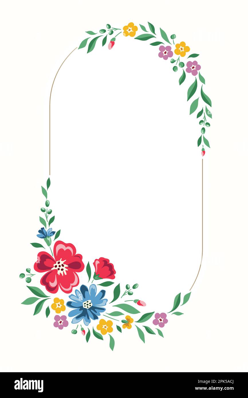 Cadre ovale vertical à motif de fleurs des champs de fleurs sauvages coloré chintz romantique Illustration de Vecteur