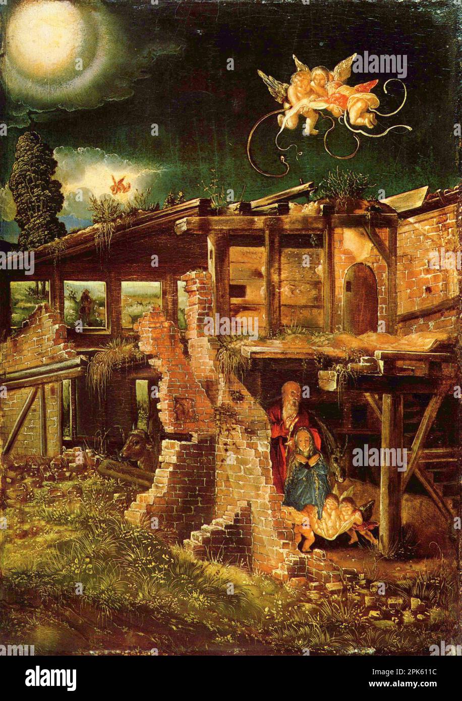 La naissance du Christ peint par Albrecht Altdorfer de l'Ecole du Danube de la Renaissance allemande. Banque D'Images