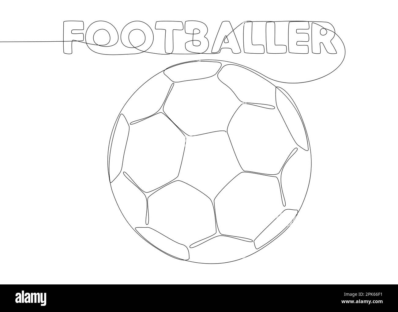 Une ligne continue de texte de footballeur avec ballon de football. Concept de vecteur d'illustration à trait fin. Dessin de contour idées créatives. Illustration de Vecteur Une ligne continue de texte de footballeur avec ballon de football. Concept de vecteur d'illustration à trait fin. Dessin de contour idées créatives. Illustration de Vecteur