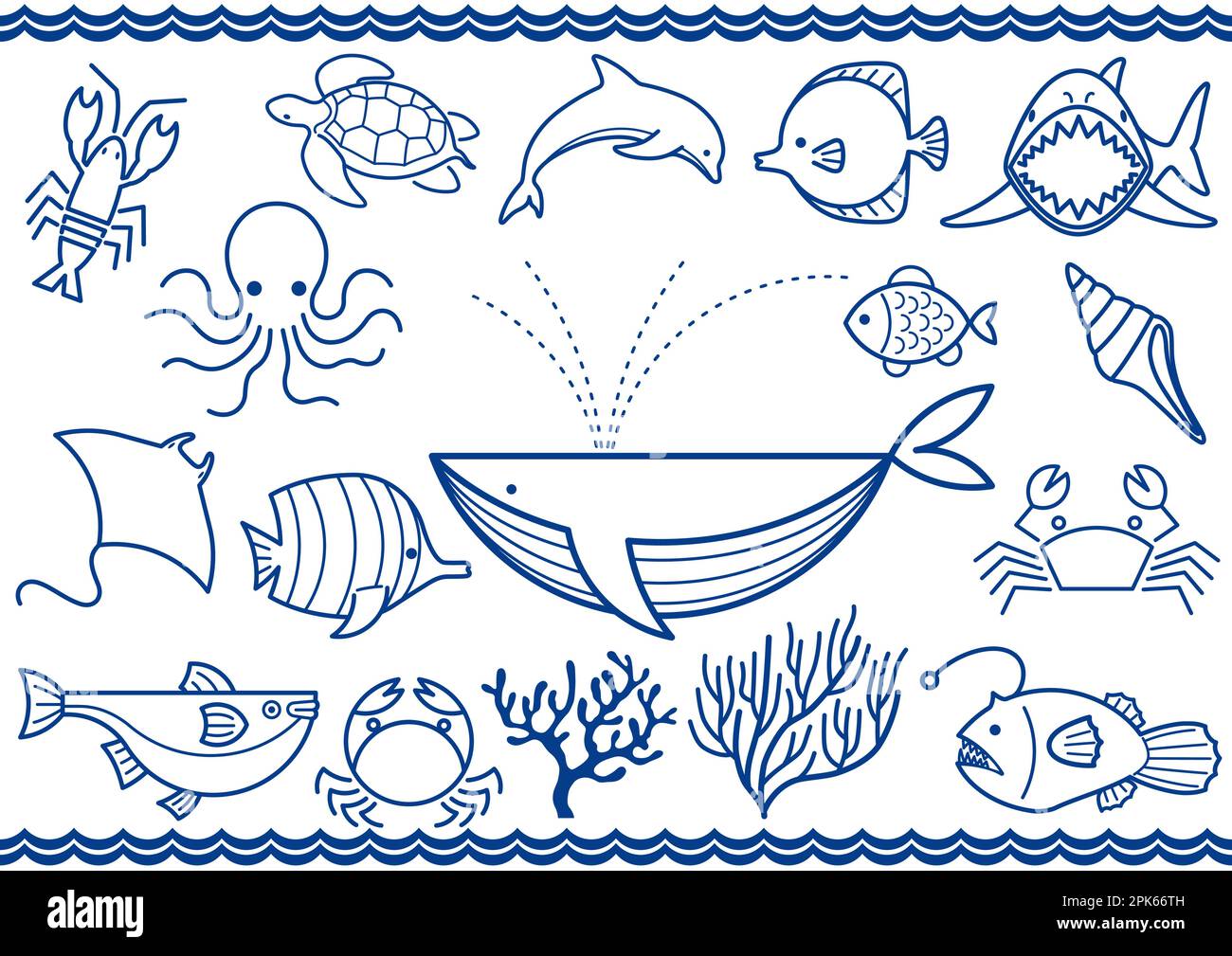 Ensemble d'illustrations de la vie marine vectorielle isolé sur Un arrière-plan blanc. Illustration de Vecteur