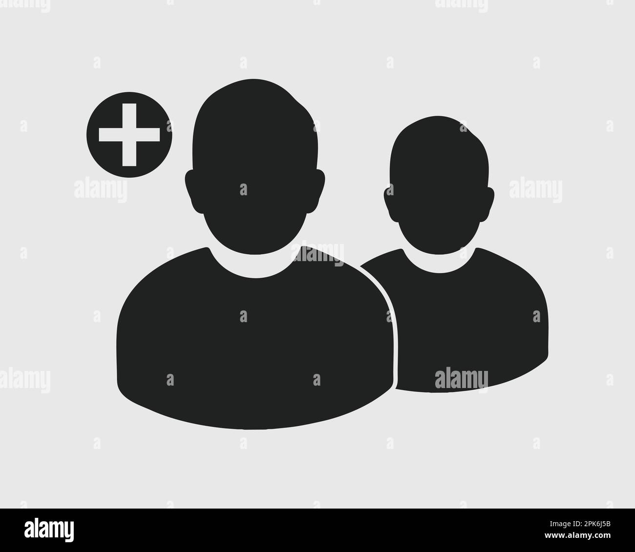 Icône augmenter ou ajouter des utilisateurs. Symbole mâle sur fond gris. EPS vectoriel de style plat. Illustration de Vecteur