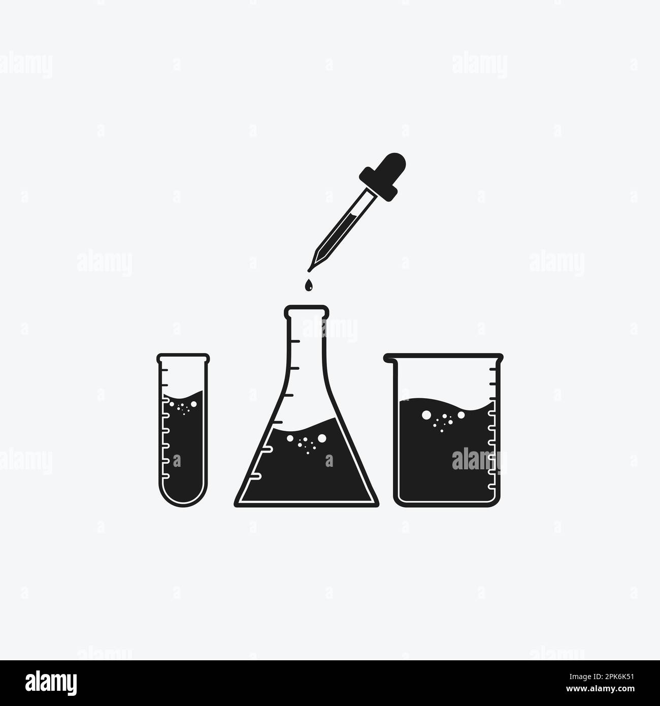 Icône équipement de laboratoire. Flacon conique, bécher, tube à essai et symbole de compte-gouttes. Illustration du symbole EPS vectoriel modifiable. Illustration de Vecteur