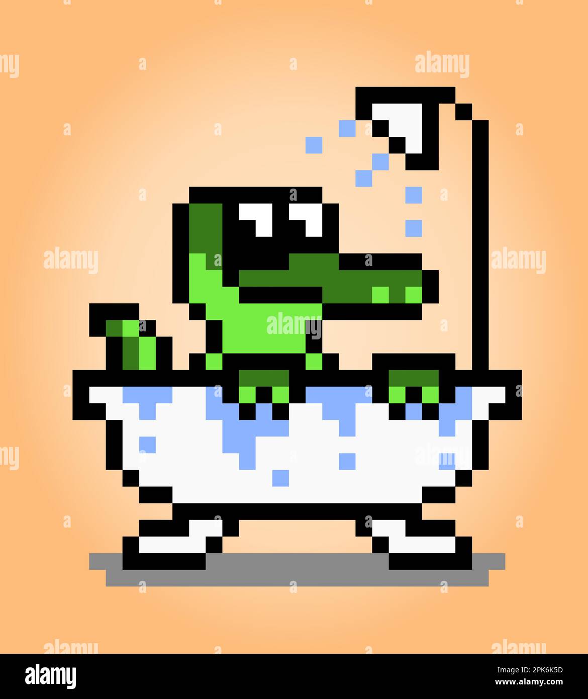 Image d'un crocodile prenant un bain 8 bits pixels. Animaux dans l'illustration vectorielle pour les jeux rétro Illustration de Vecteur