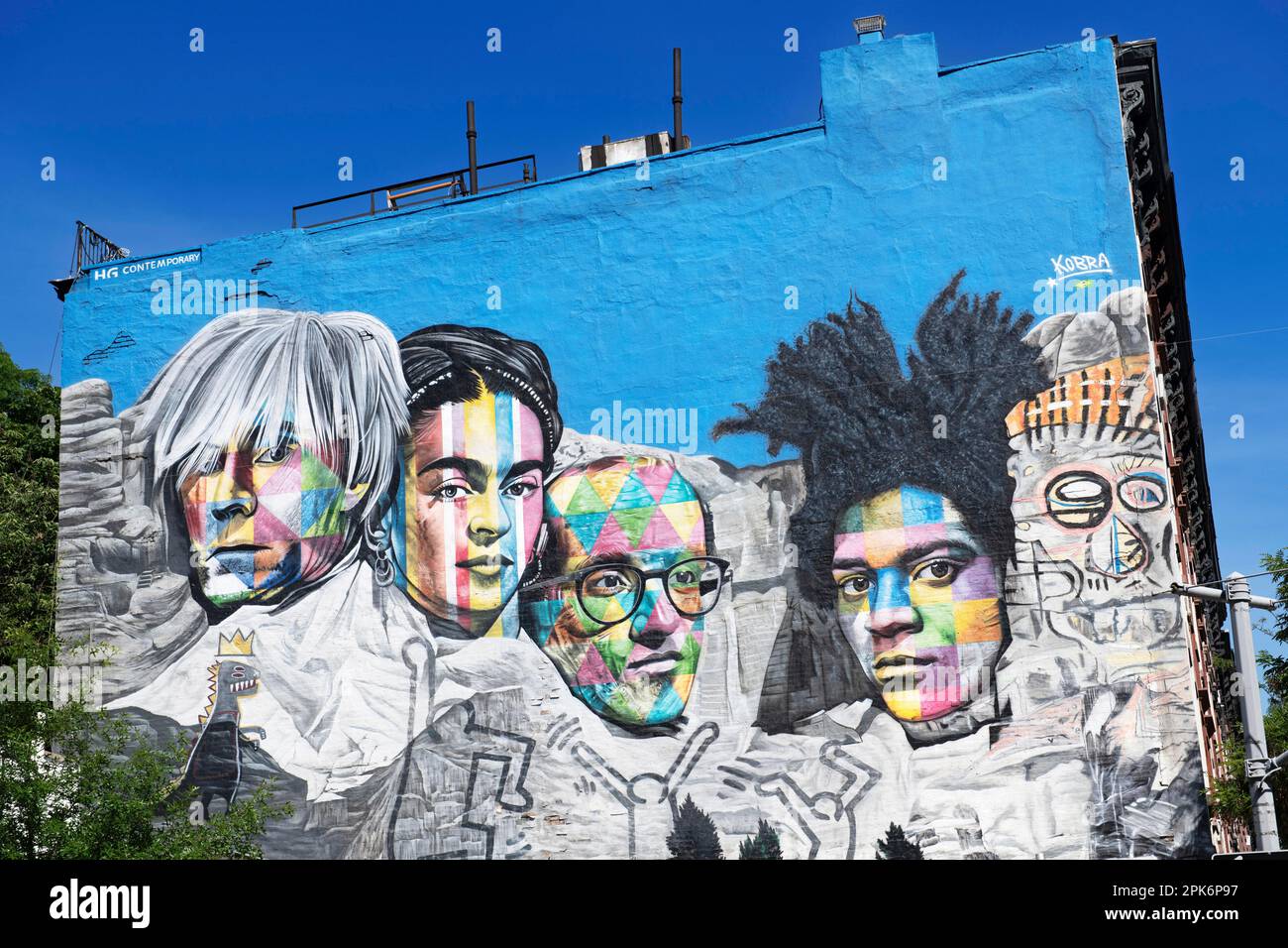 W 22 St, 10th Ave Murale avec Andy Warhol, Frida Kahlo, Keith Haring, J.M. Basquiat, Manhattan, New York, États-Unis Banque D'Images