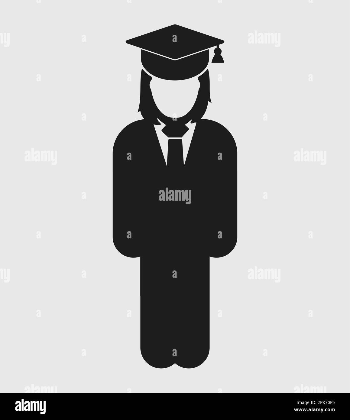 Icône étudiant diplômé. Symbole Femme debout sur fond gris. EPS vectoriel de style plat. Illustration de Vecteur
