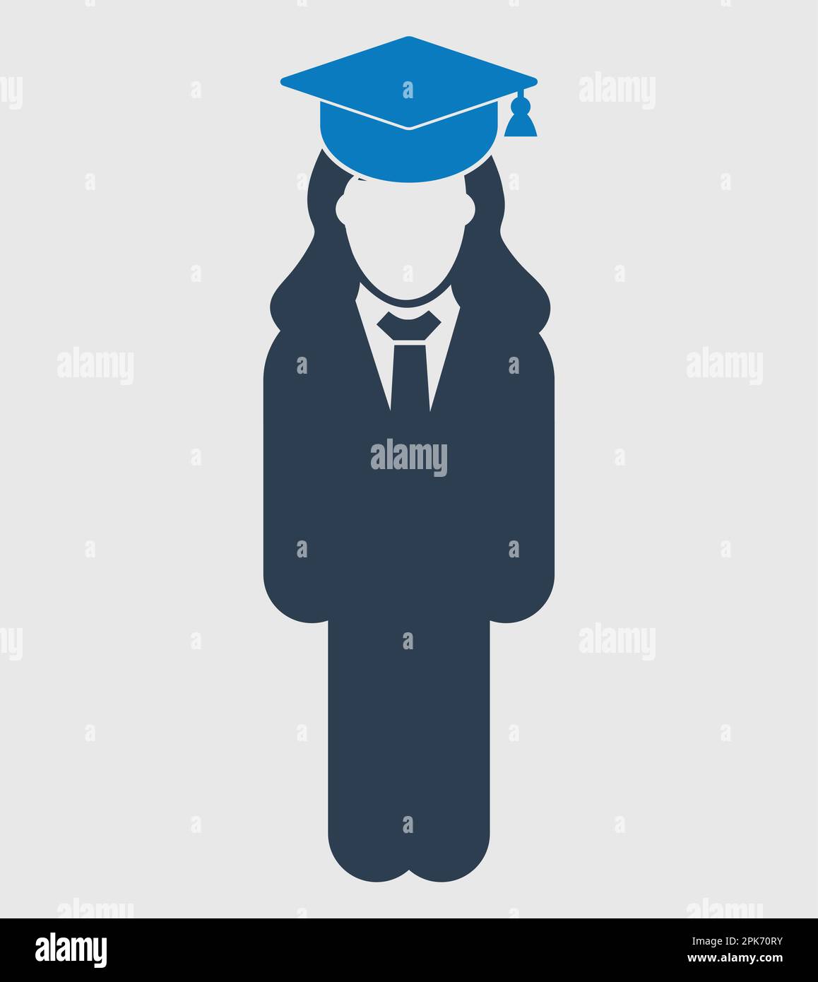 Icône étudiant diplômé. Symbole Femme debout sur fond gris. EPS vectoriel de style plat. Illustration de Vecteur