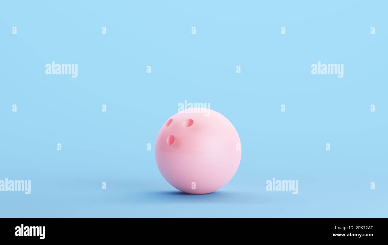 Pink Bowling ball équipement sportif jeu de compétition forme simple Kitsch Bleu arrière-plan 3D illustration rendu numérique Banque D'Images