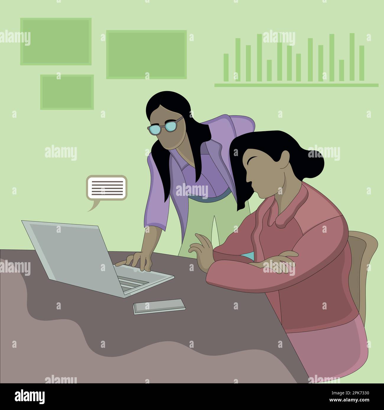 Conception plate de deux femmes regardant l'ordinateur portable Illustration de Vecteur