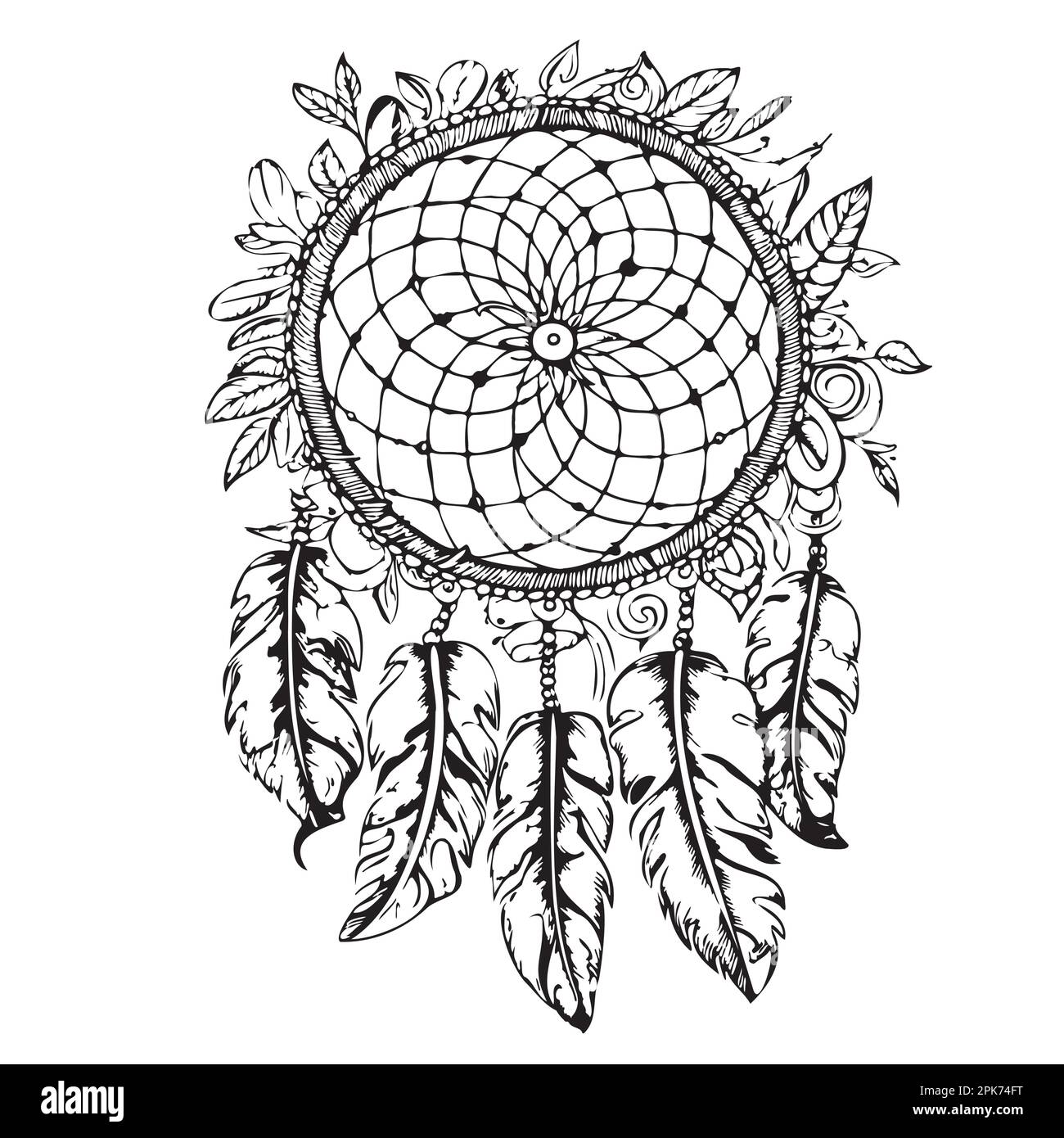 Croquis de Dreamcatcher dessinés à la main dans l'illustration de style Doodle Illustration de Vecteur
