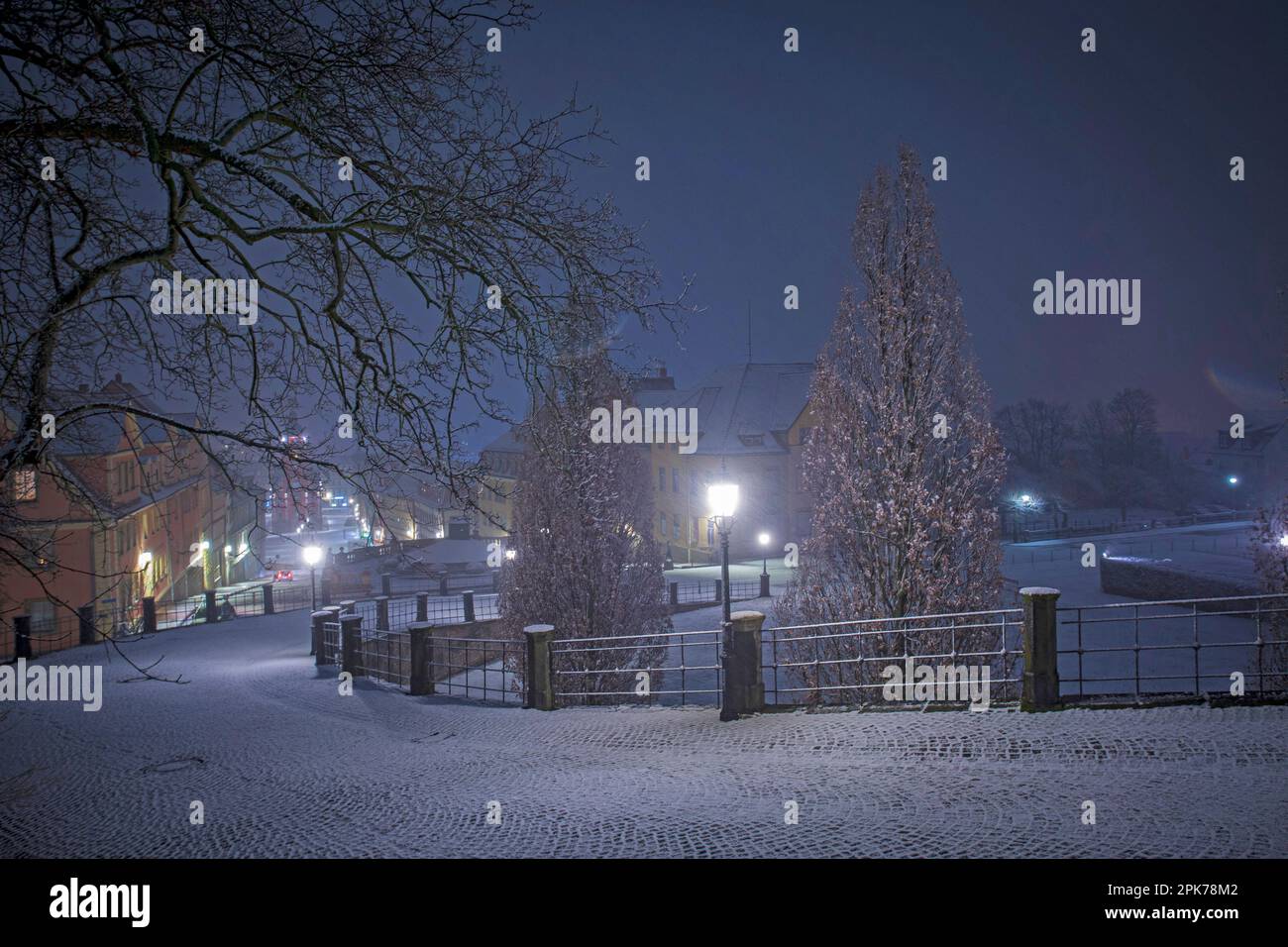 Paysage urbain nocturne de Gotha en Thuringe, Allemagne. Banque D'Images