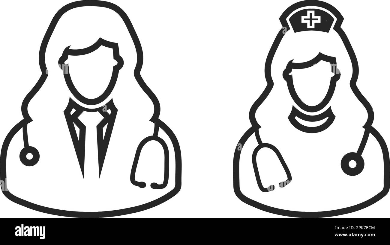Icône de la ligne infirmière et du médecin de sexe féminin. EPS vectoriel modifiable. Illustration de Vecteur