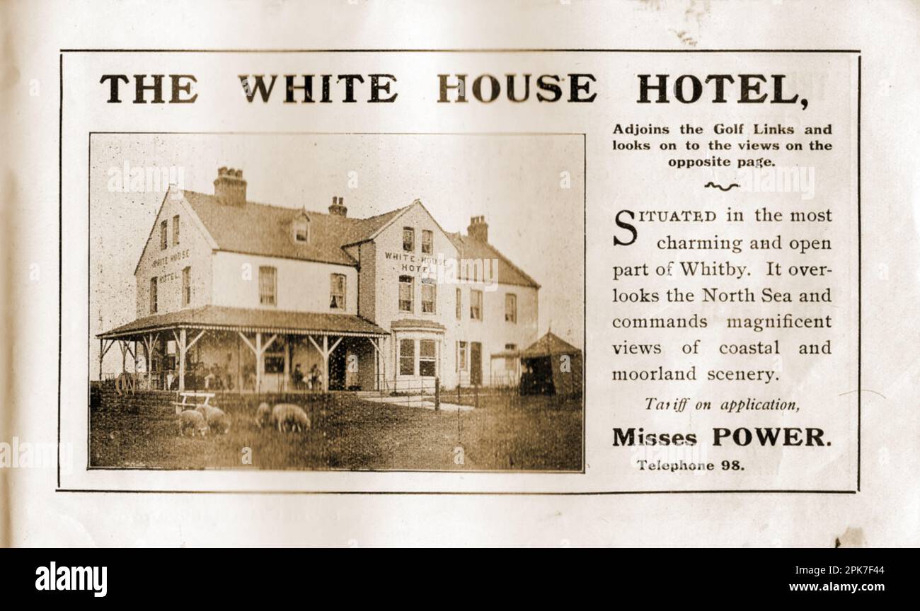 Une publicité de 1919 pour le White House Hotel, Whitby, North Yorkshire, Royaume-Uni. Banque D'Images