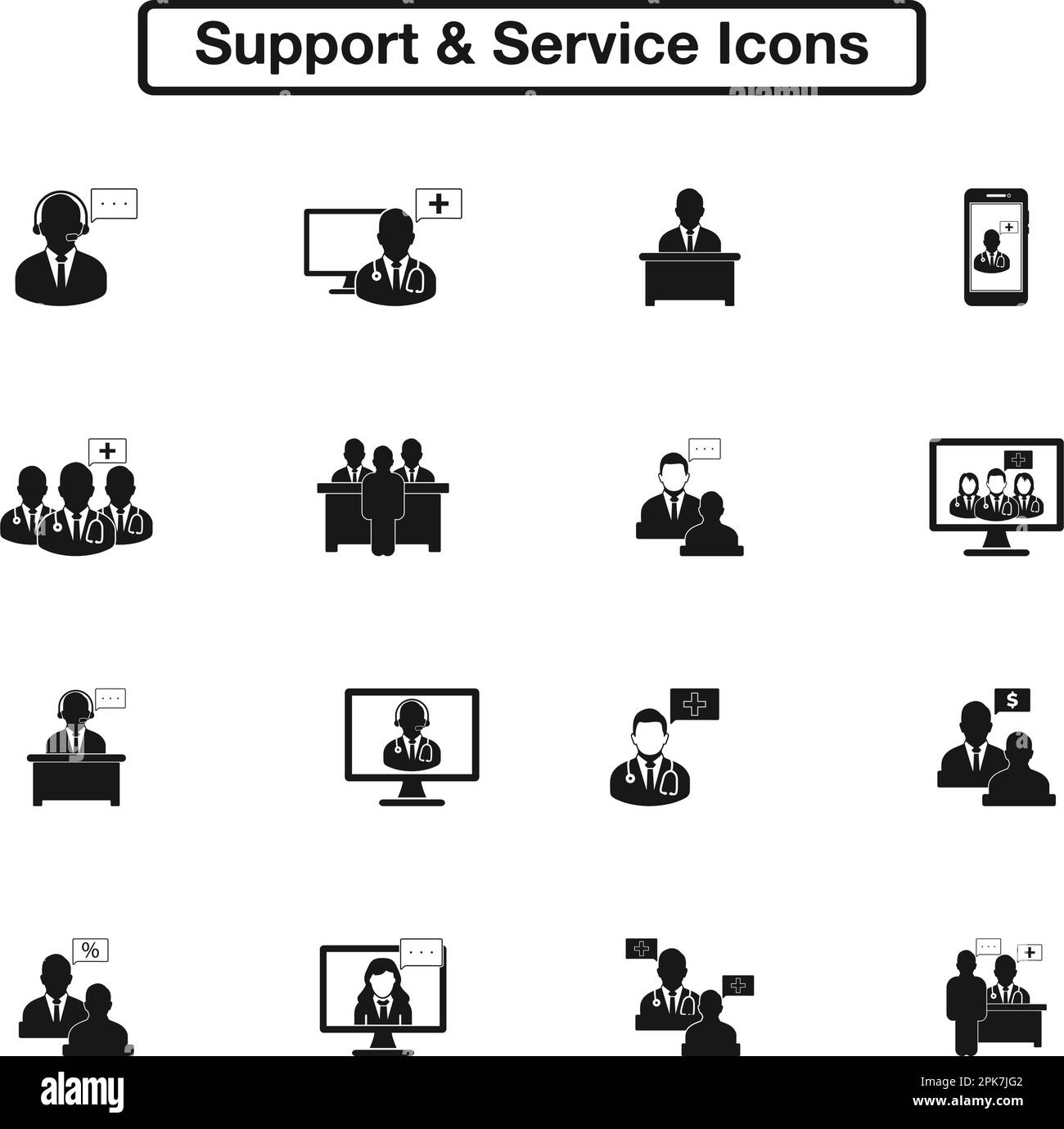 Ensemble d'icônes support et Service. EPS vectoriel de style plat. Illustration de Vecteur