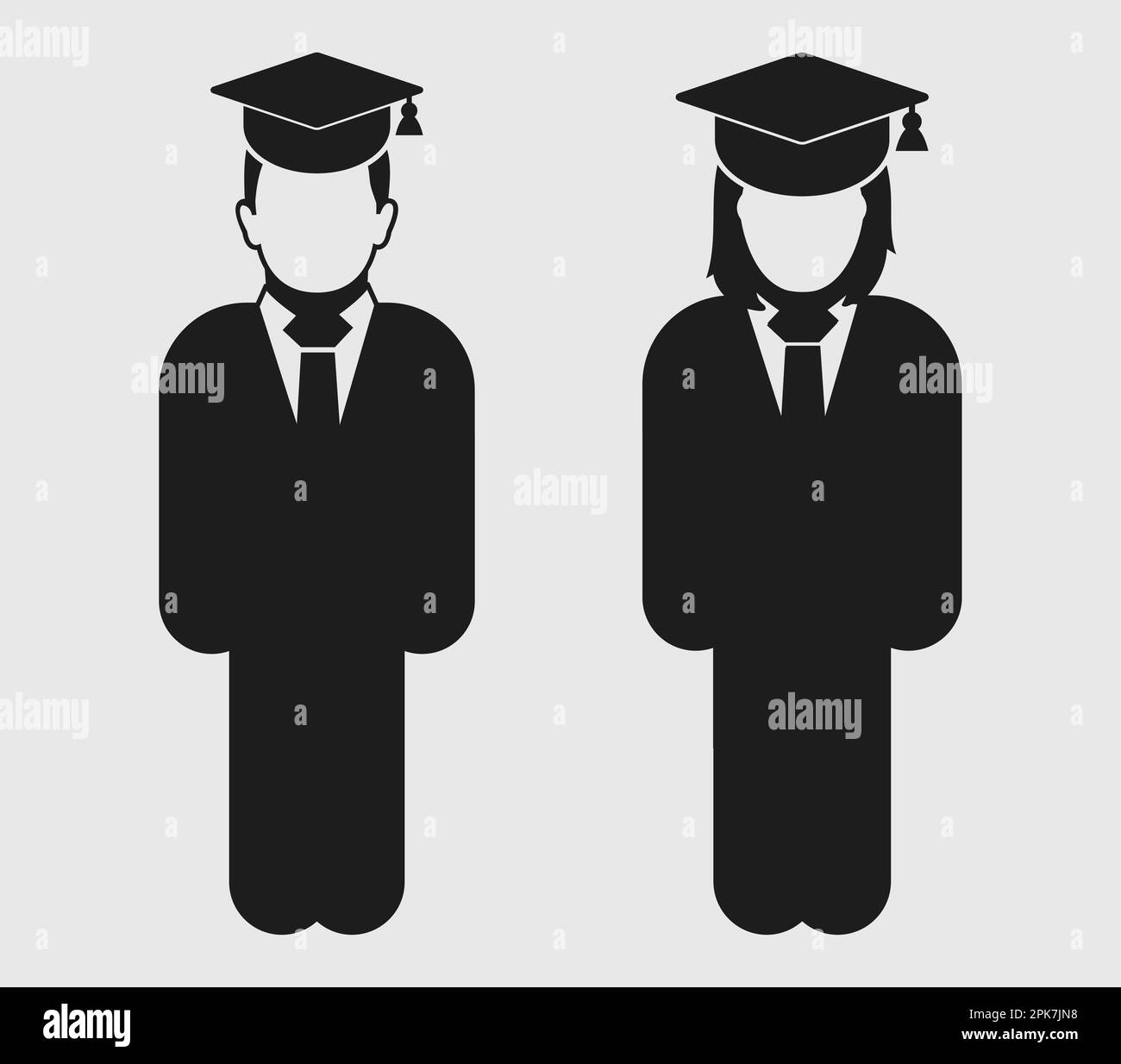 Icône couple étudiant diplômé. Symbole Homme et Femme debout sur fond gris. Illustration de Vecteur