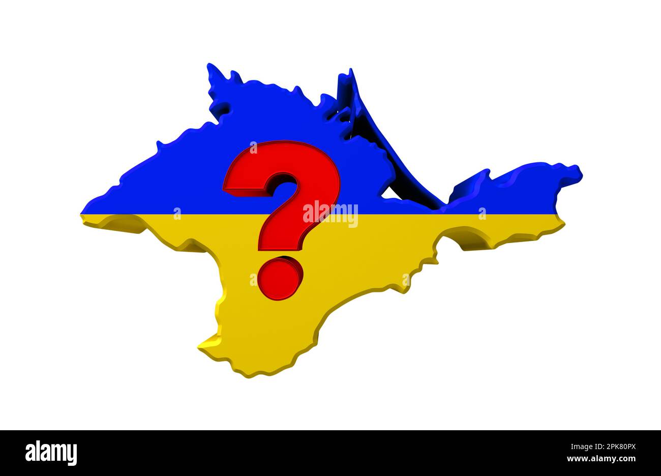 La péninsule de Crimée en colorisée couleurs de l'Ukraine drapeau avec point d'interrogation Banque D'Images