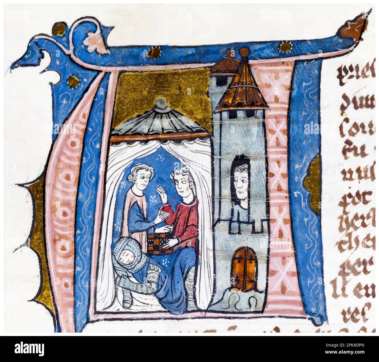 Le comte d'Edessa et le prince d'Antioche jouant des dés, peinture manuscrite illuminée, vers 1295-1299 Banque D'Images