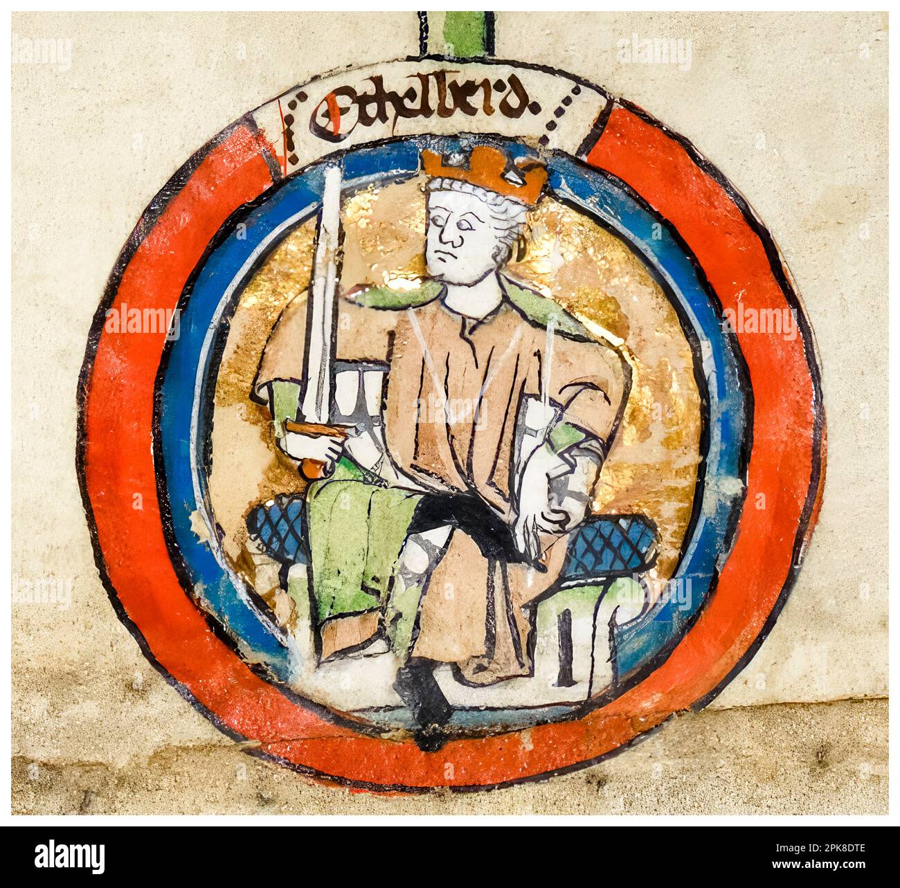 Aethelberht (mort en 865), roi de Wessex (860-865), portrait manuscrit illuminé, avant 1399 Banque D'Images