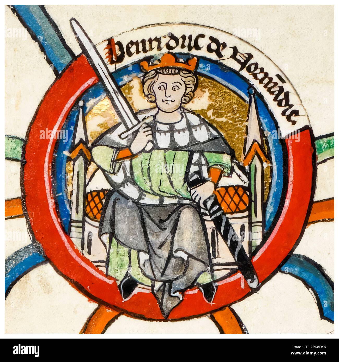 Henry II d'Angleterre (1133-1189), roi d'Angleterre (1154-1189), portrait manuscrit illuminé, avant 1399 Banque D'Images