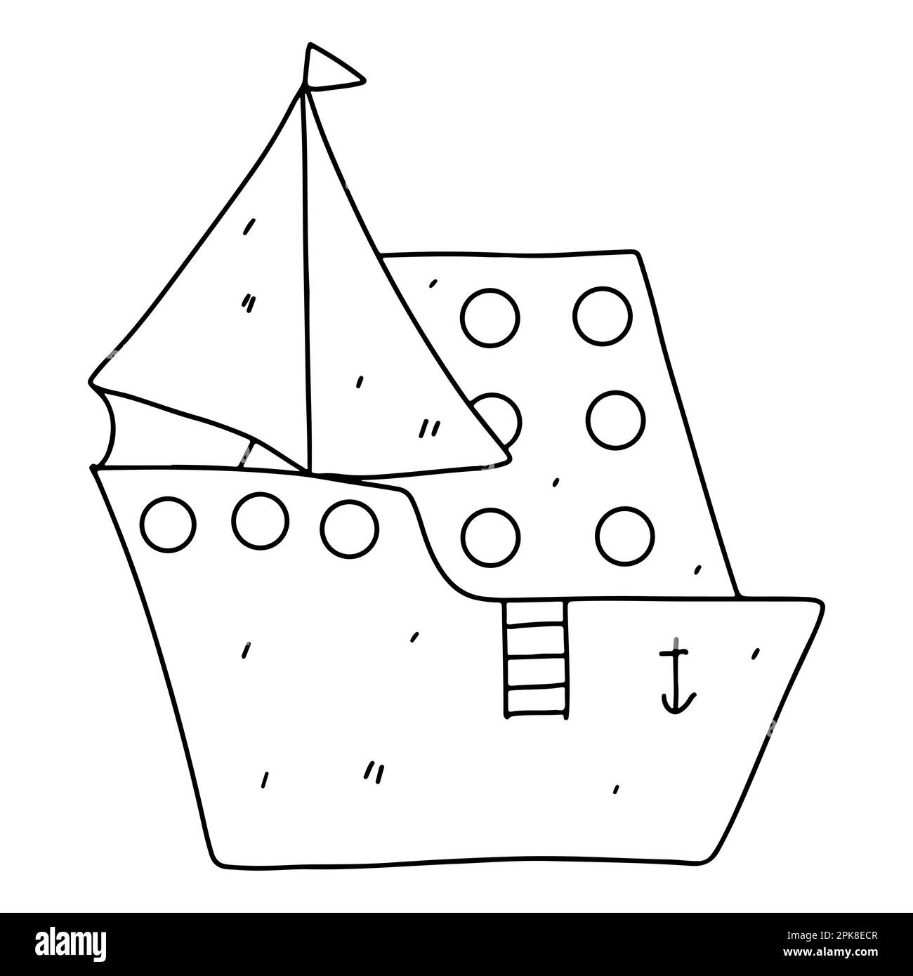 Style bateau-doodle dessiné à la main. Illustration vectorielle isolée sur blanc. Page de coloriage Illustration de Vecteur