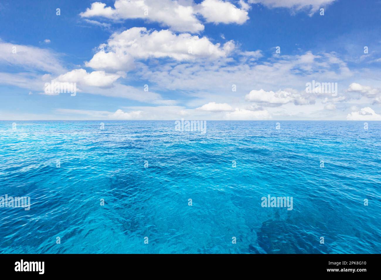 Magnifique océan bleu vif et nuageux sur ciel bleu. Banque D'Images