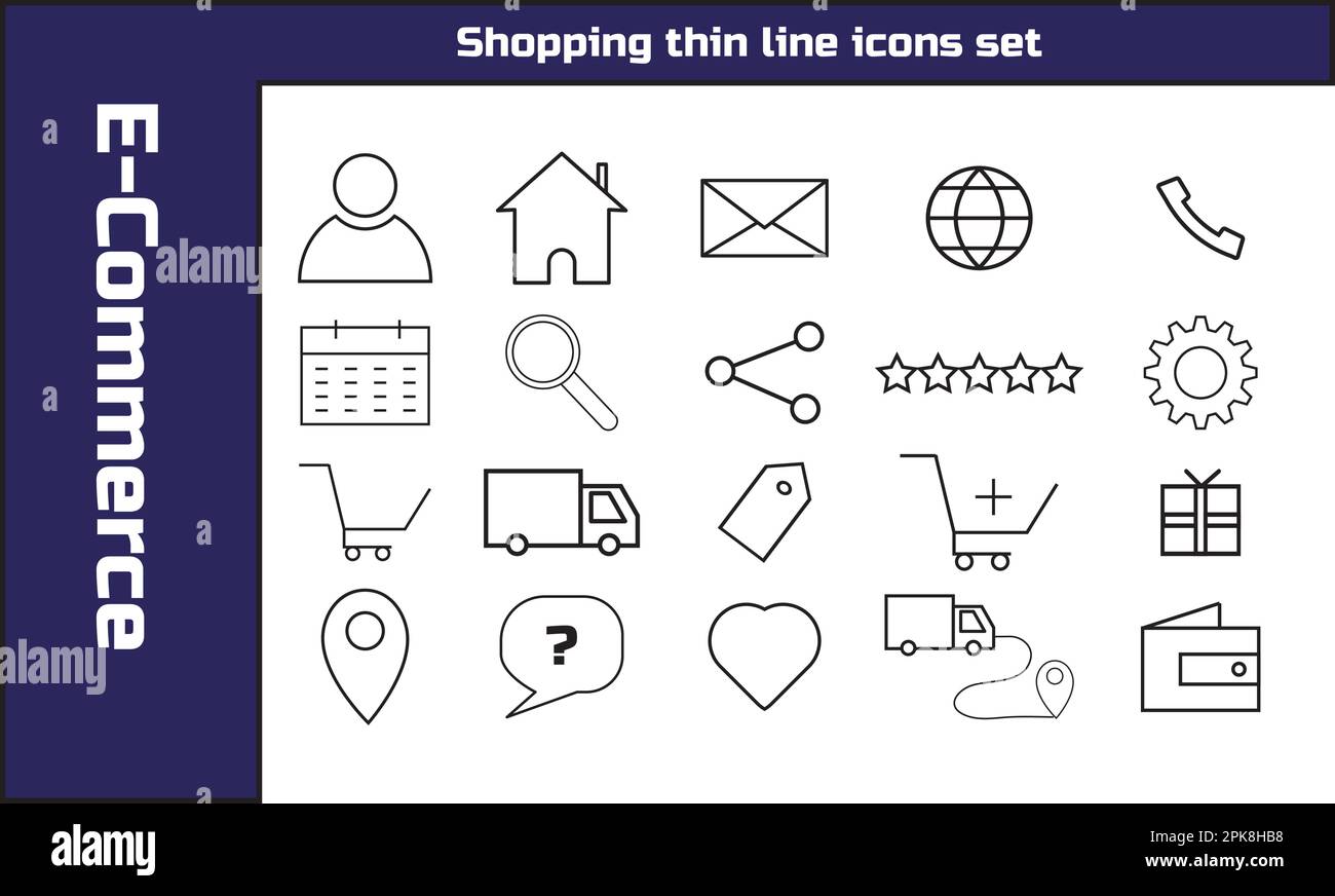 Jeux d'icônes de shopping. Shopping, E-Commerce, Boutique, paiement collection d'icônes de contour modifiables. Jeu de symboles achats en ligne. Illustration vectorielle Illustration de Vecteur