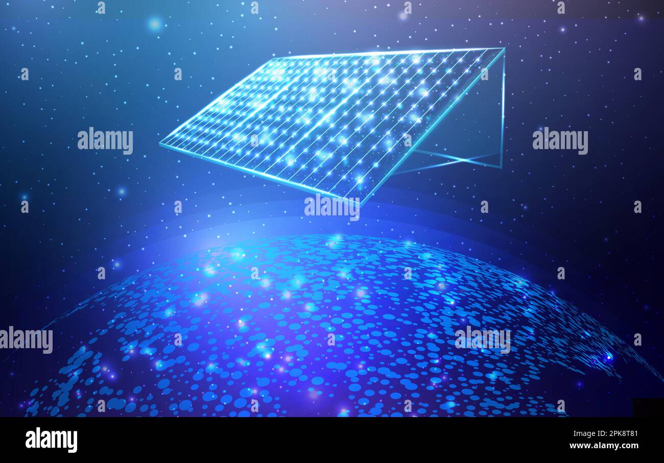 Batterie solaire, panneau solaire. Concept d'énergie alternative renouvelable avec panneau lumineux à faible teneur en poly. Illustration vectorielle futuriste abstraite Illustration de Vecteur