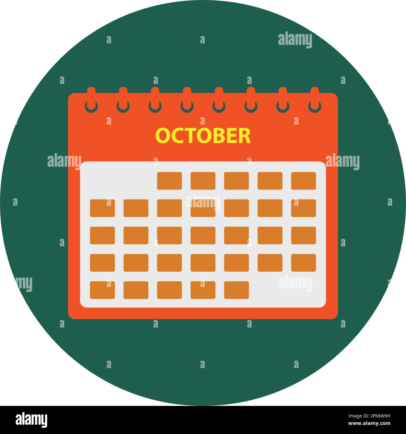 Icône du calendrier d'octobre. EPS vectoriel de style bouton. Illustration de Vecteur