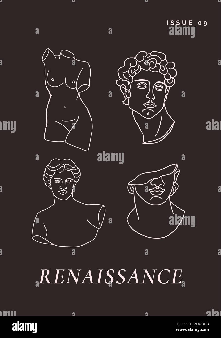 Esquisser les statues sur l'affiche noire. Illustration vectorielle Illustration de Vecteur