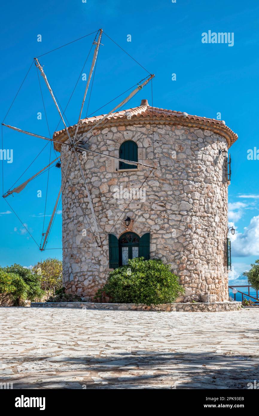 Moulins à vent de Potamitis sur Zakynthos, Grèce, îles grecques, moulins à vent historiques par jour Banque D'Images