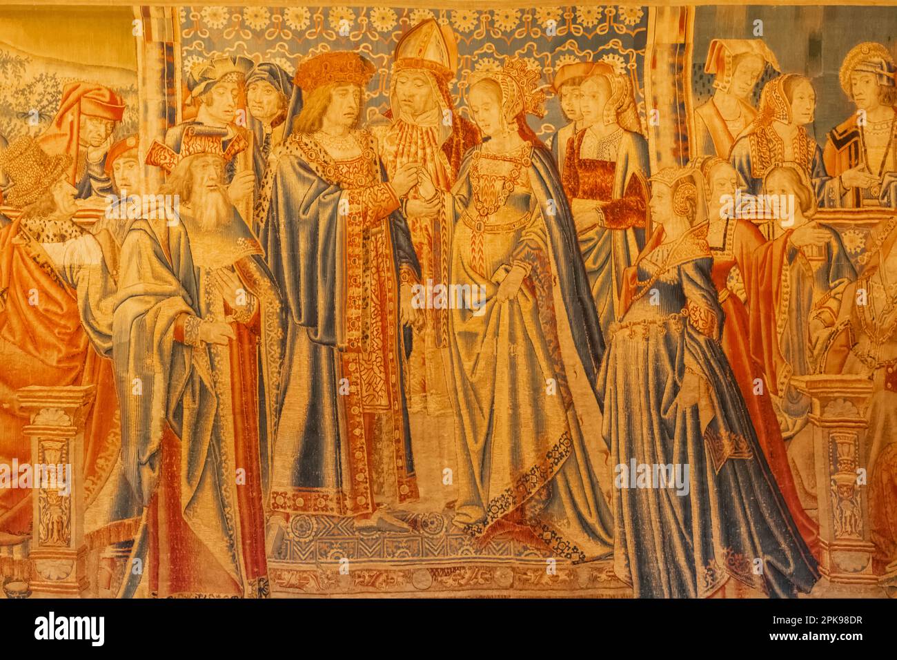 Angleterre, Kent, Hever, Château de Hever, Tapisserie montrant le mariage de la sœur d'Henri, la princesse Mary Rose à Louis XII de France Banque D'Images