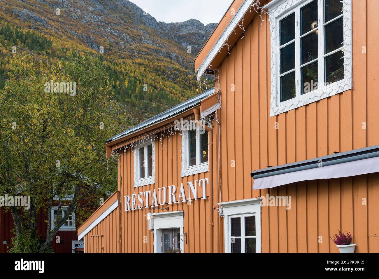 Norvège, Mosjoen, Sjogata historique, Blomsterbua, restaurant Banque D'Images