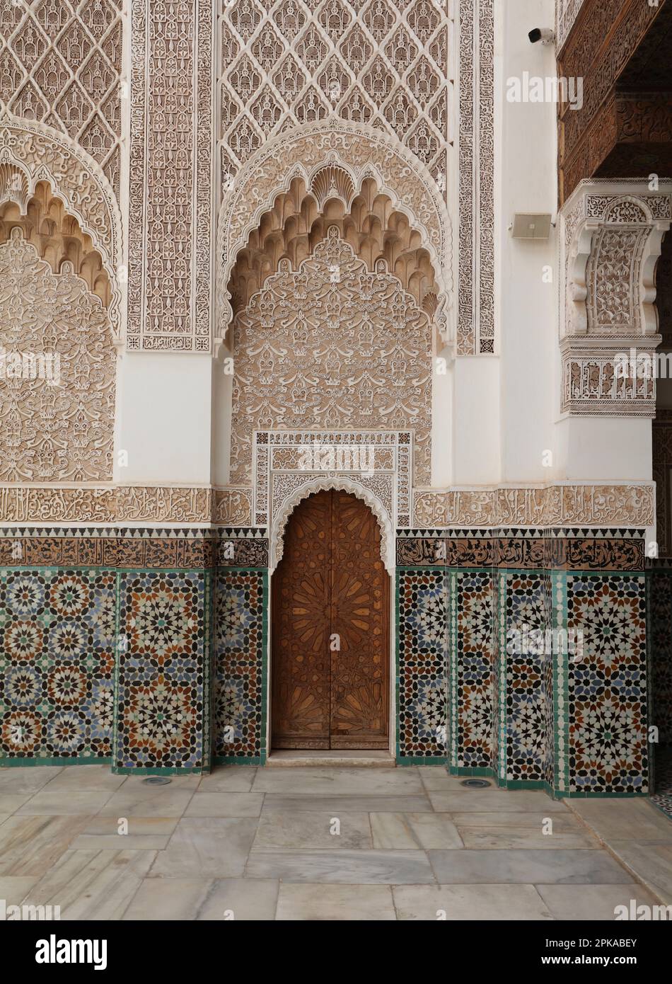 Maroc, Marrakech, Madersa Ben Youssef madrasa, architecture fine Banque D'Images