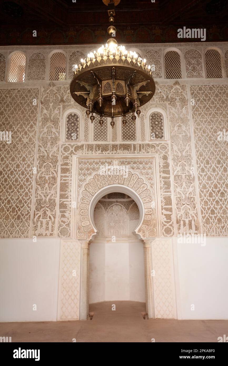 Maroc, Marrakech, Madersa Ben Youssef madrasa, architecture fine Banque D'Images