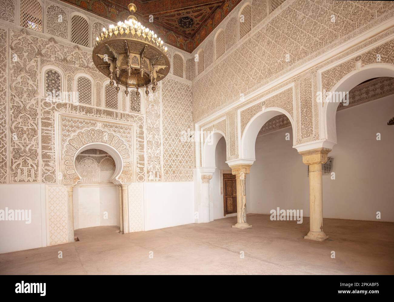 Maroc, Marrakech, Madersa Ben Youssef madrasa, architecture fine Banque D'Images