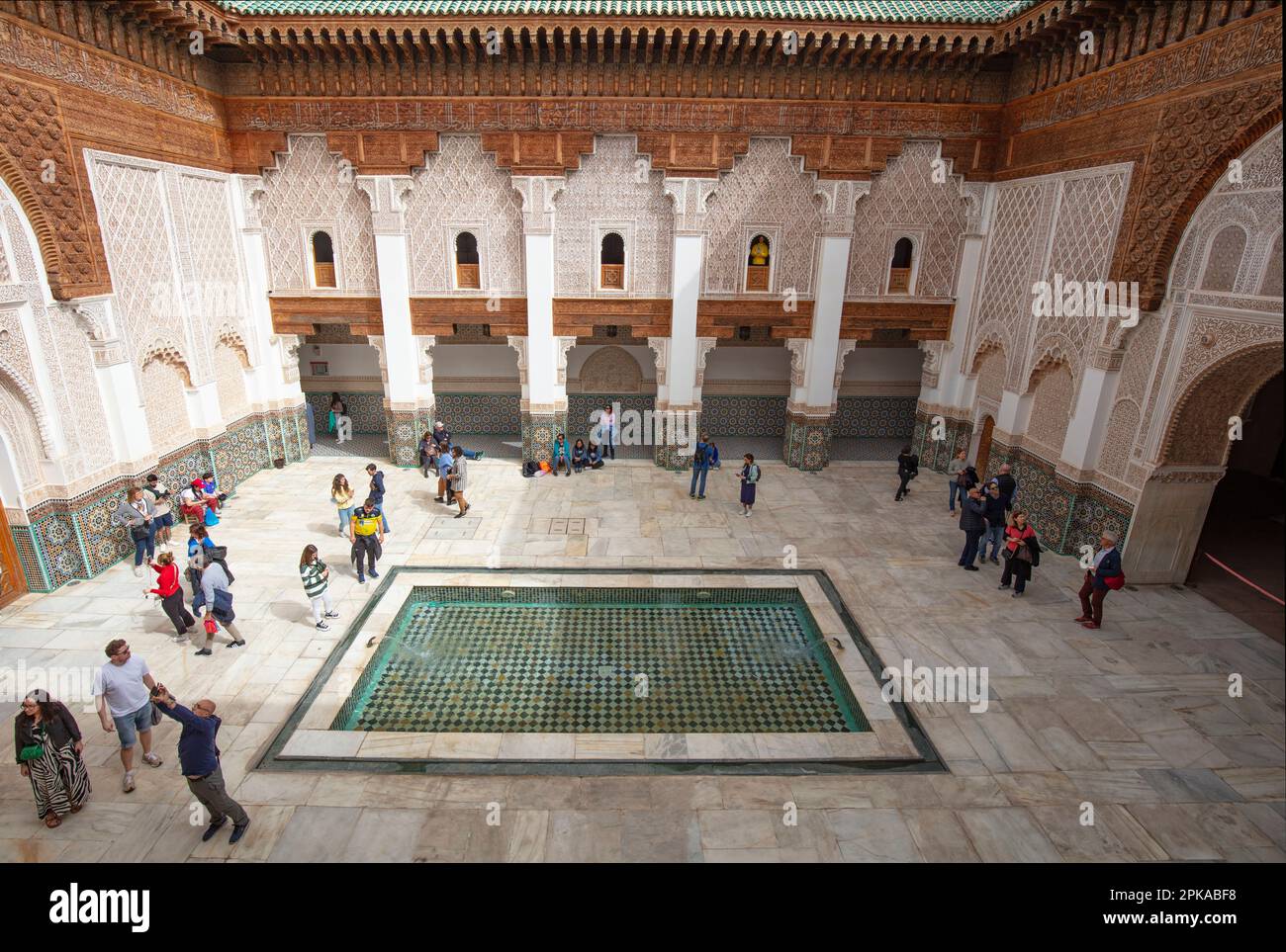 Maroc, Marrakech, Madersa Ben Youssef madrasa, architecture fine Banque D'Images